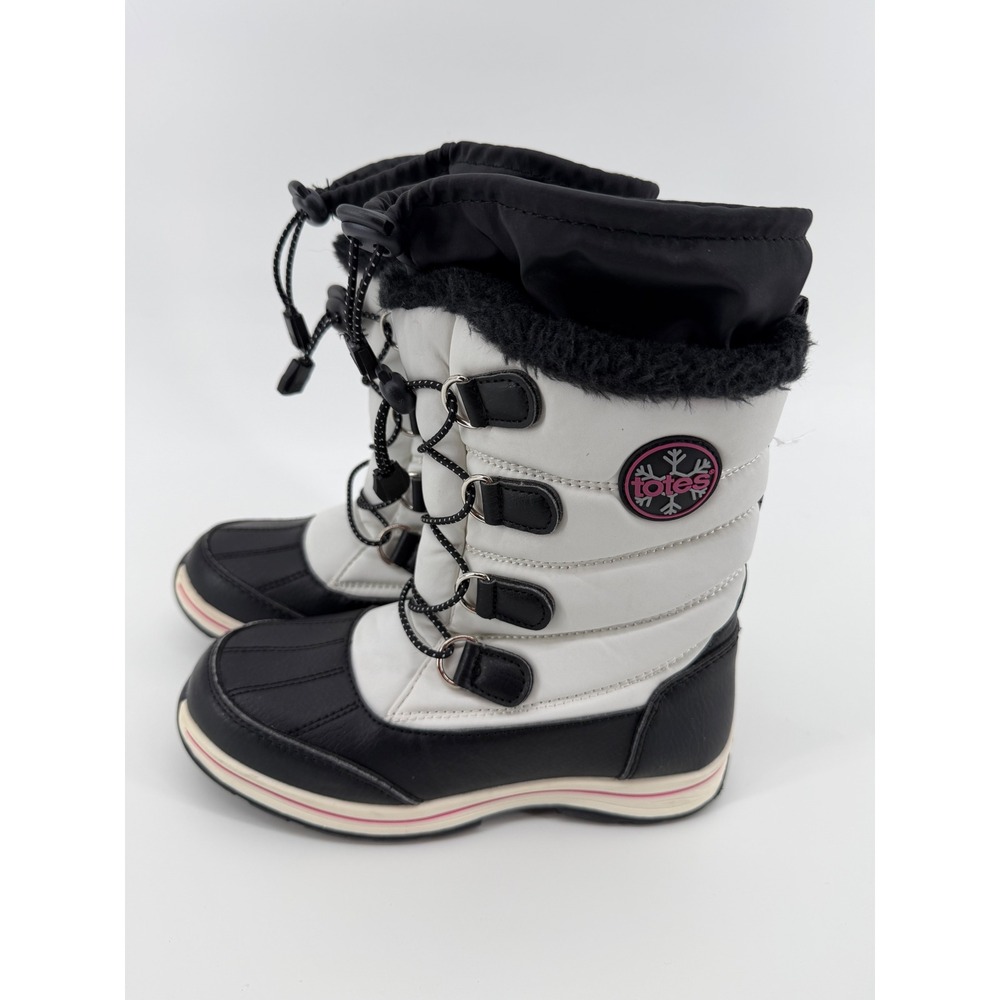 Totes Girls Alpine Mackenzie Snow Boots White Black Pink Size 2 Medium Zipper